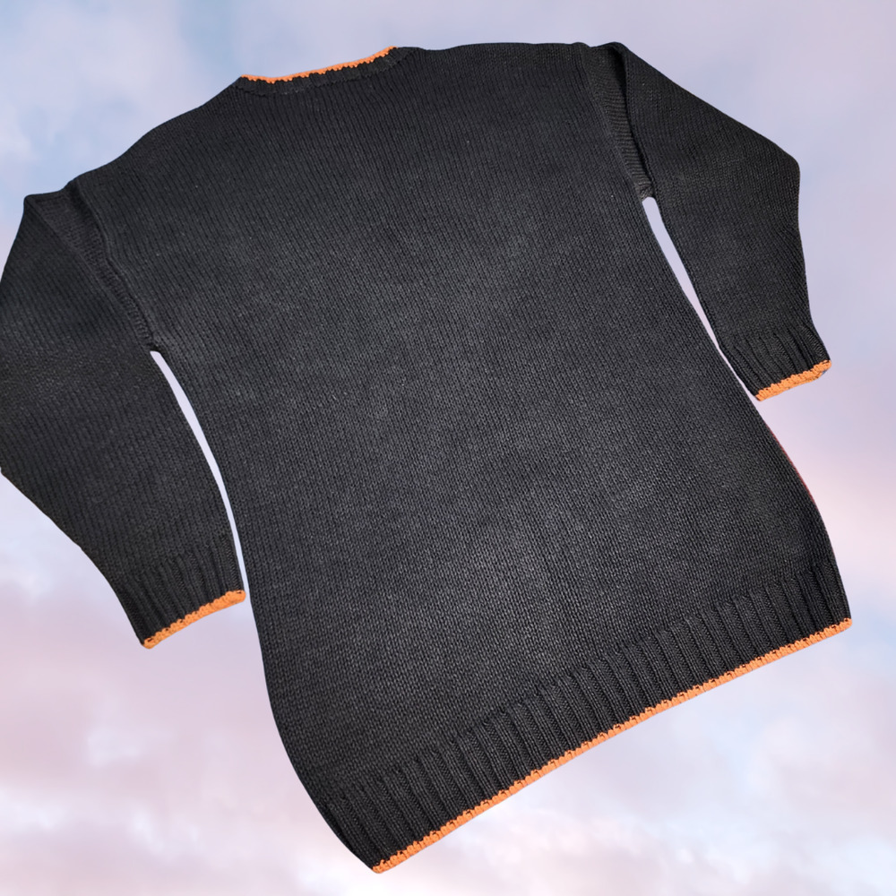 Vtg 90s Nuggets Black Orange Halloween Ghost Pumpkin Moon Chunky Knit Sweater M - Picture 3 of 4